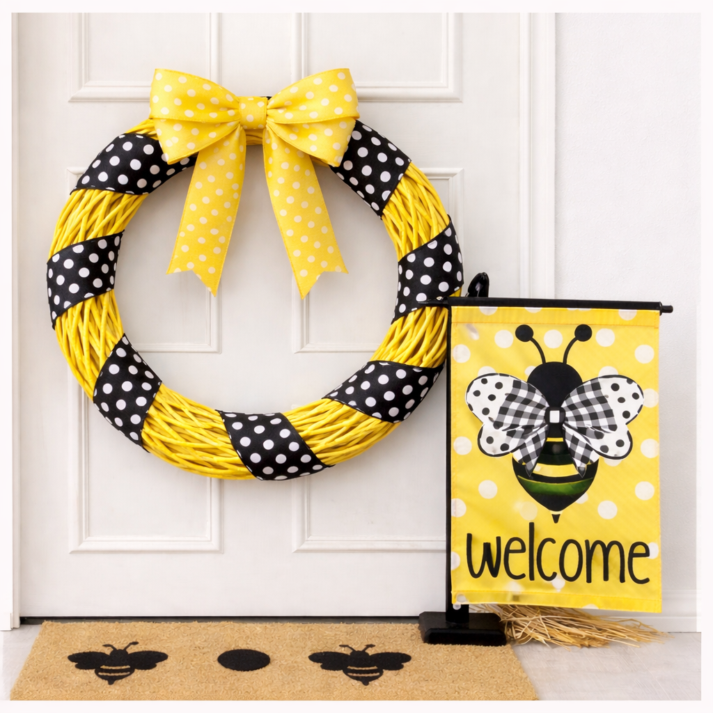 Summer Door Décor Set - Wreath, Flag & Door mat