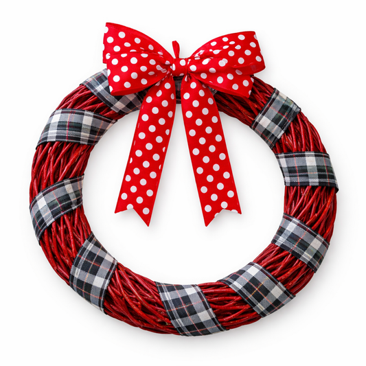 Seasonal Wreath - Winter Festive Wreath with Red Dot Bow