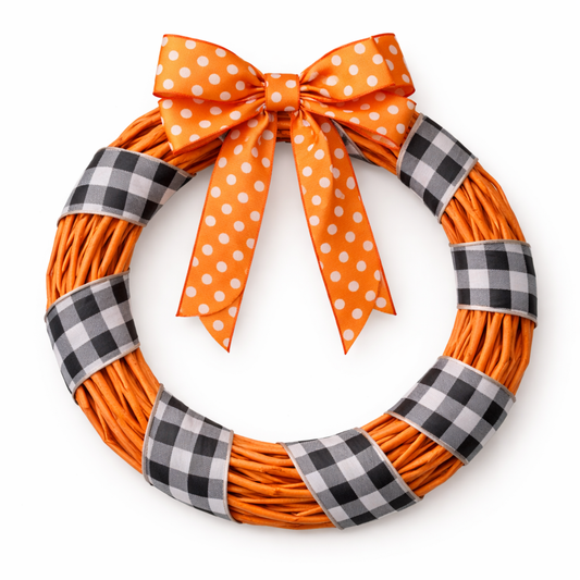 Seasonal Wreath - Fall Wreath with Orange Dot Bow